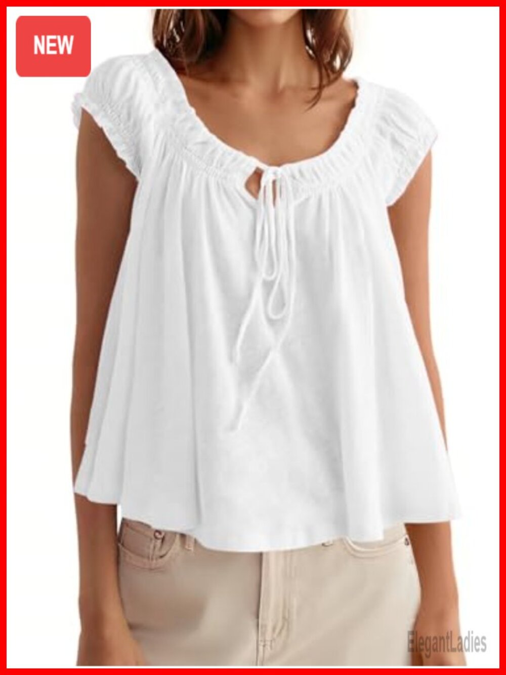 Women Tie Front Babydoll Tank Top Cap Sleeve Flowy Scoop Neck